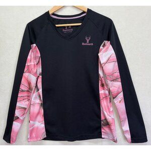 Huntworth Oak Tree Pink Camo w/Black V-Neck Pullover Long Sleeve Sz M .q